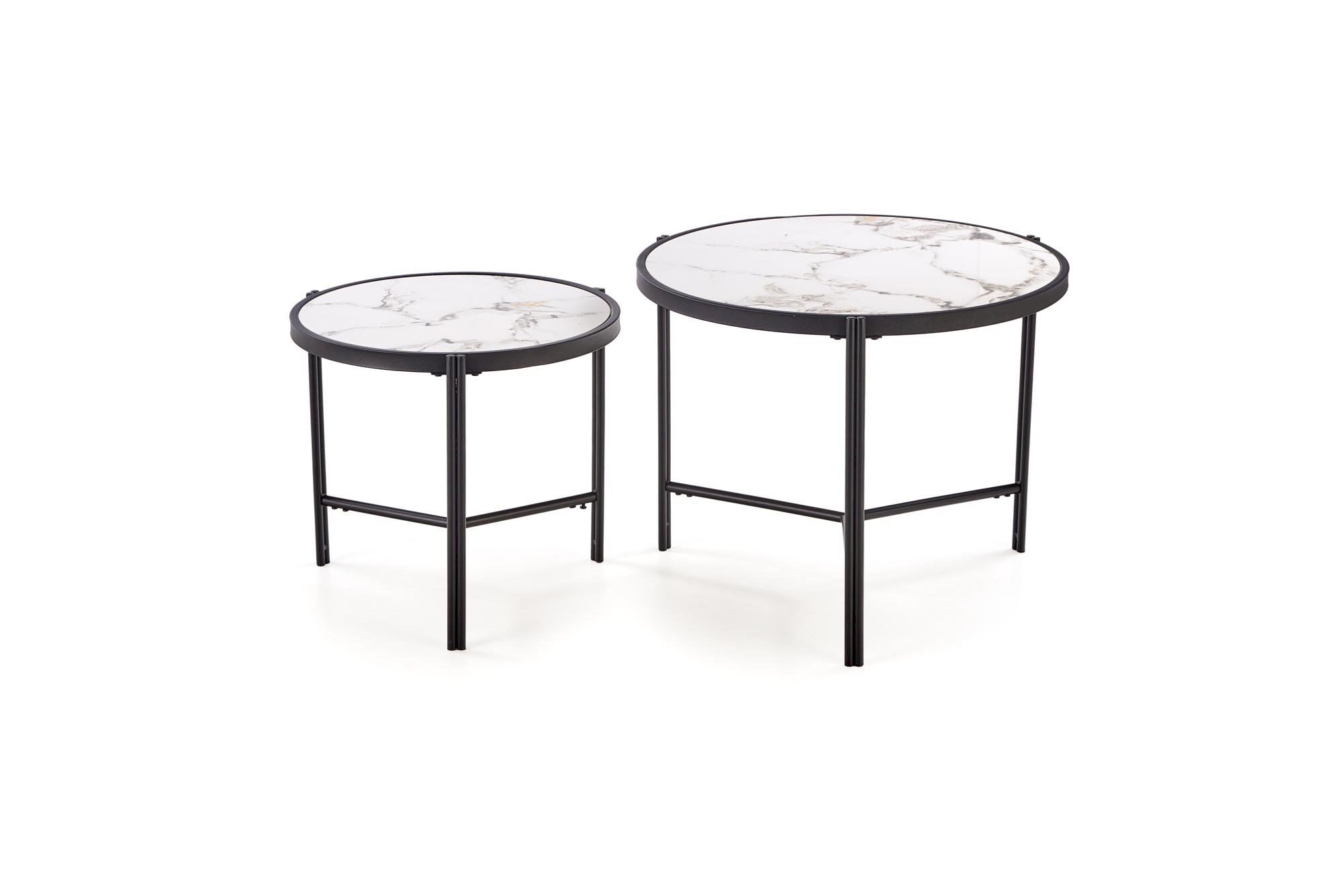 FATIMA zestaw 2 ław, biały marmur / czarny