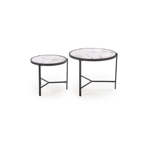 FATIMA zestaw 2 ław, biały marmur / czarny