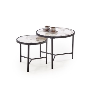 FATIMA zestaw 2 ław, biały marmur / czarny