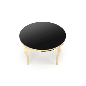 REGINALD_2 stół okrągły blat - szkło czarny, nogi - złoty