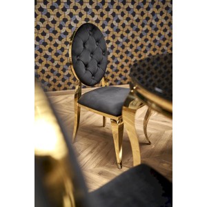 REGINALD_2 stół okrągły blat - szkło czarny, nogi - złoty