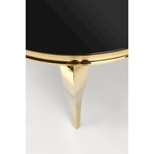 REGINALD_2 stół okrągły blat - szkło czarny, nogi - złoty