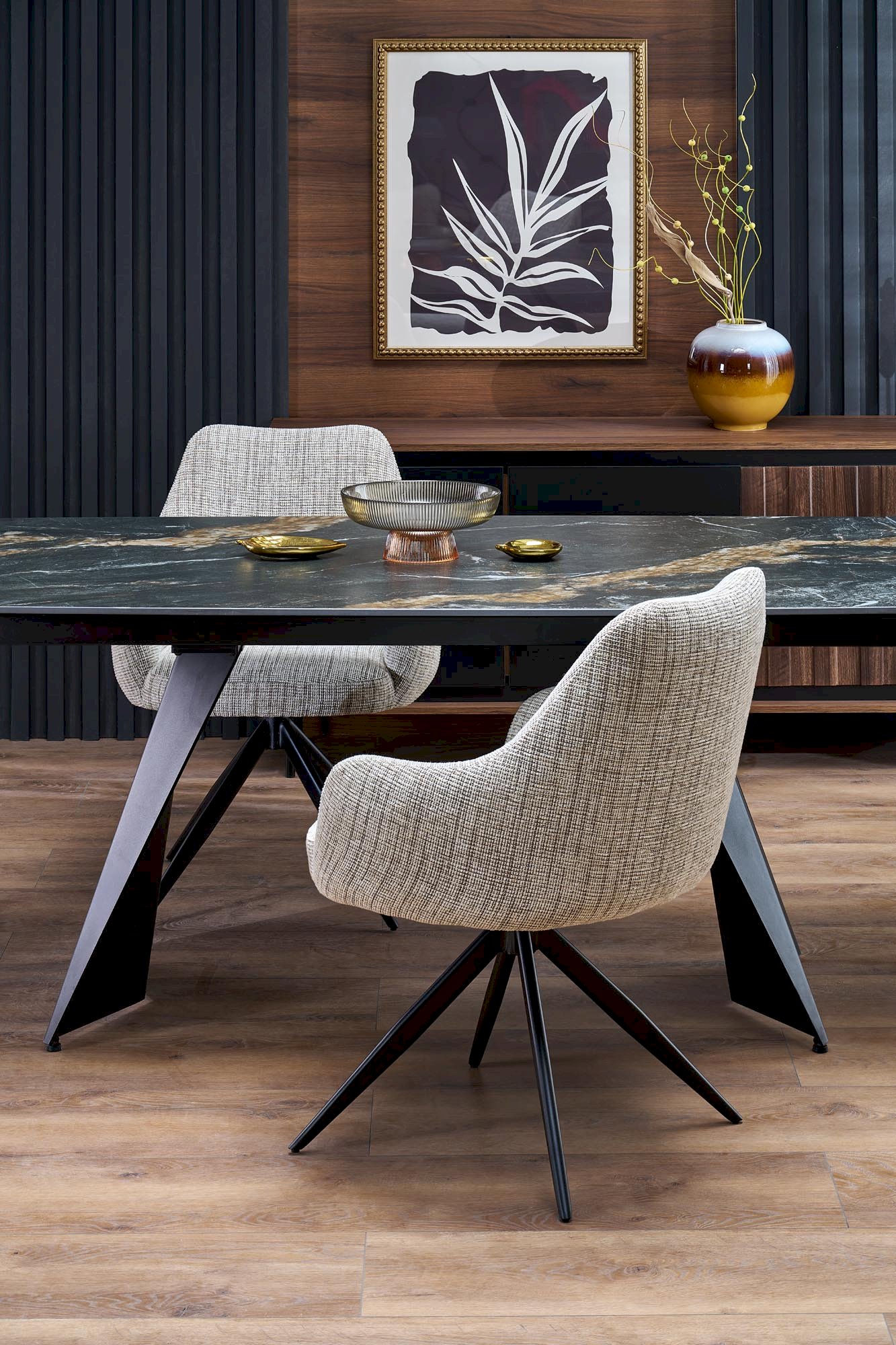 ARMANI stół rozkładany, czarny marmur / czarny