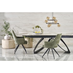 HILARIO stół rozkładany, blat - biały marmur, nogi - czarny