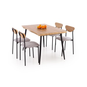 DICKY zestaw stół + 4 krzesła,  naturalny / czarny / popielaty