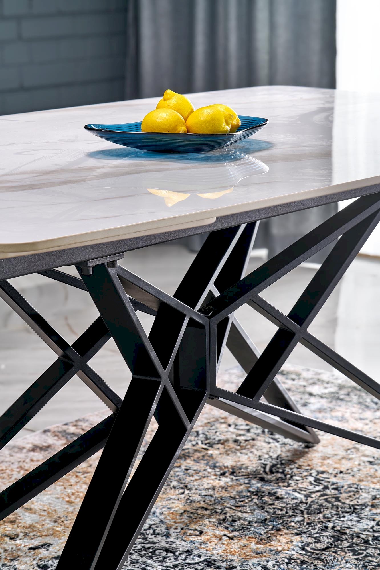 ALFREDO stół rozkładany, biały marmur / czarny