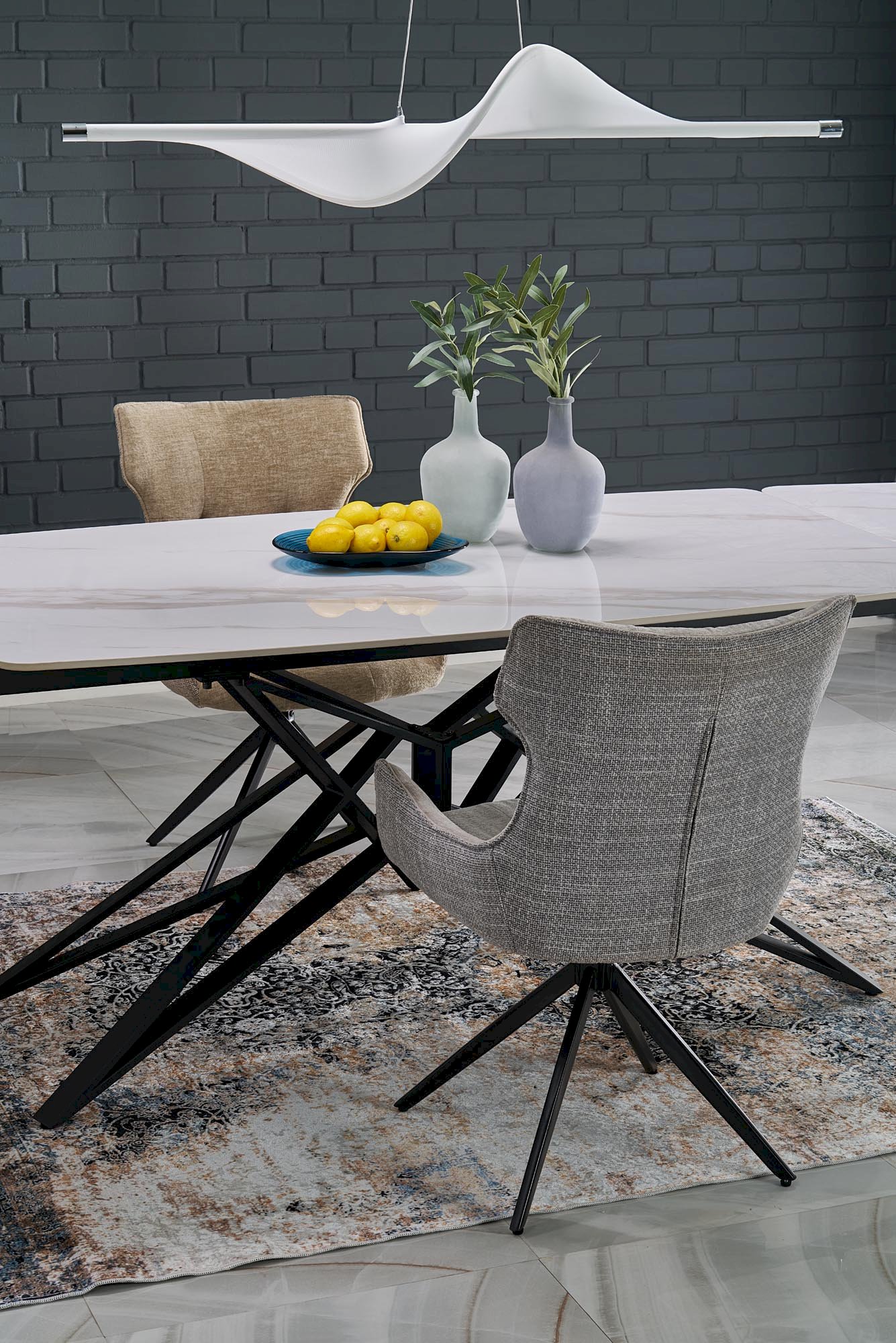 ALFREDO stół rozkładany, biały marmur / czarny