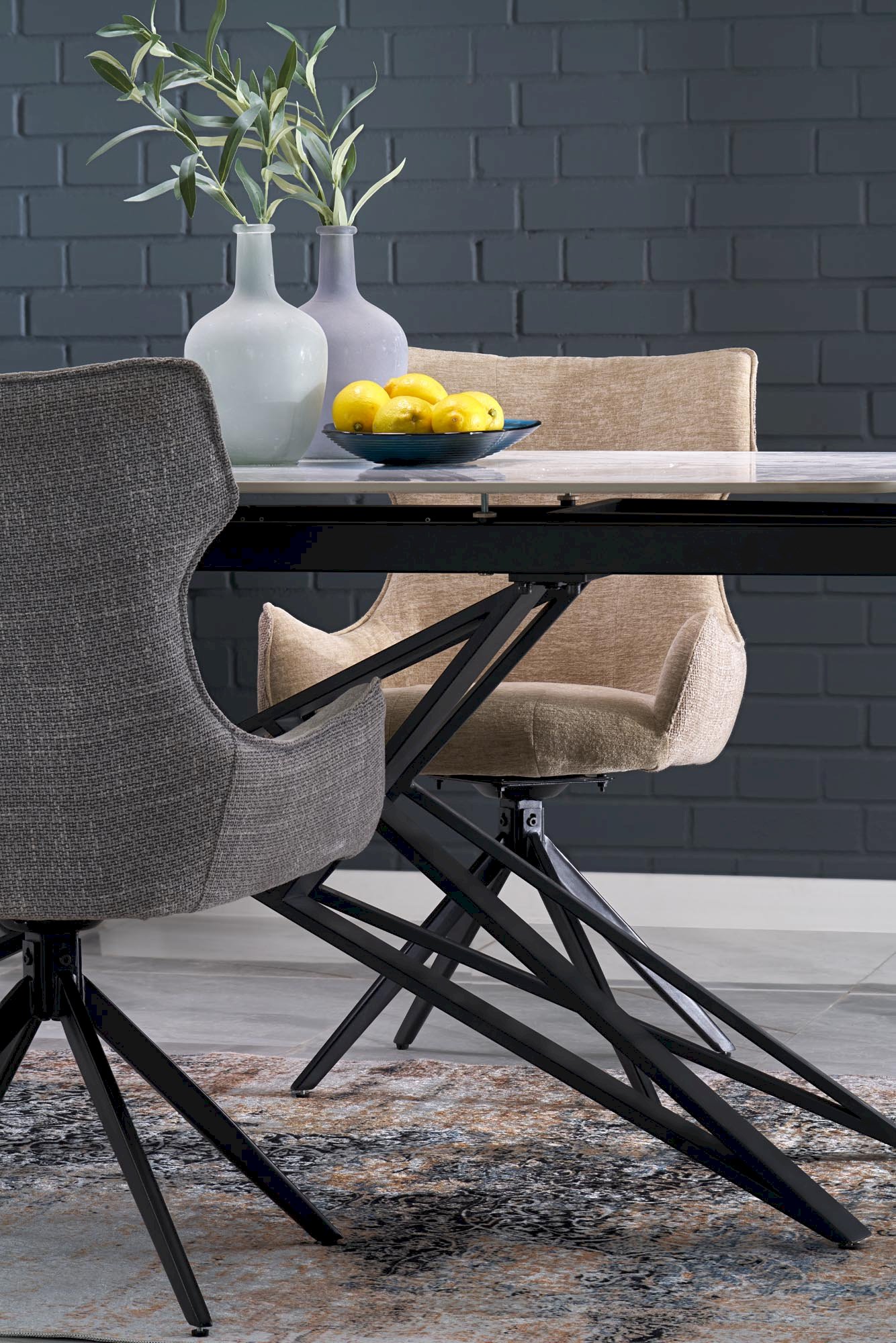 ALFREDO stół rozkładany, biały marmur / czarny