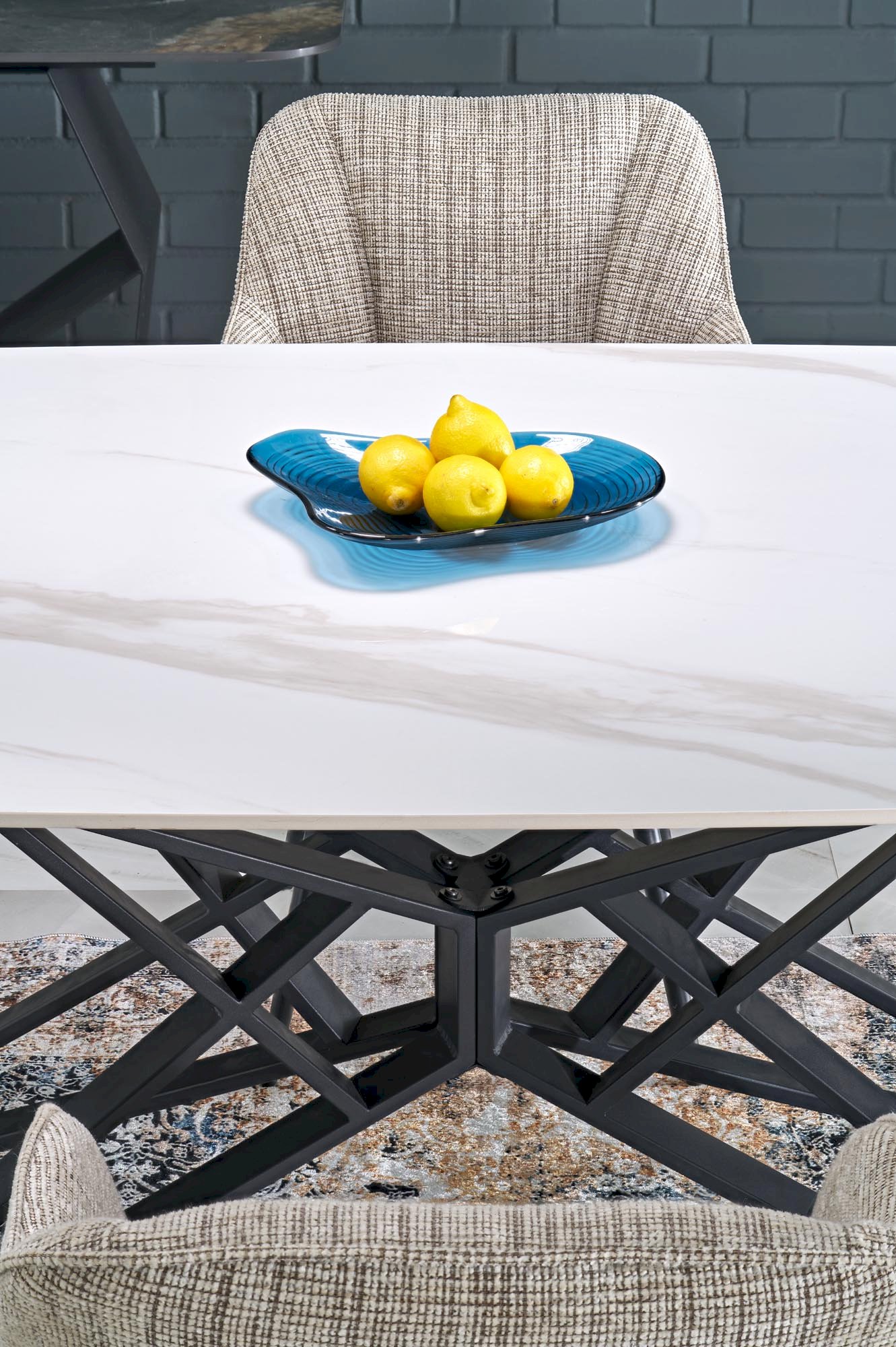 ALFREDO stół rozkładany, biały marmur / czarny