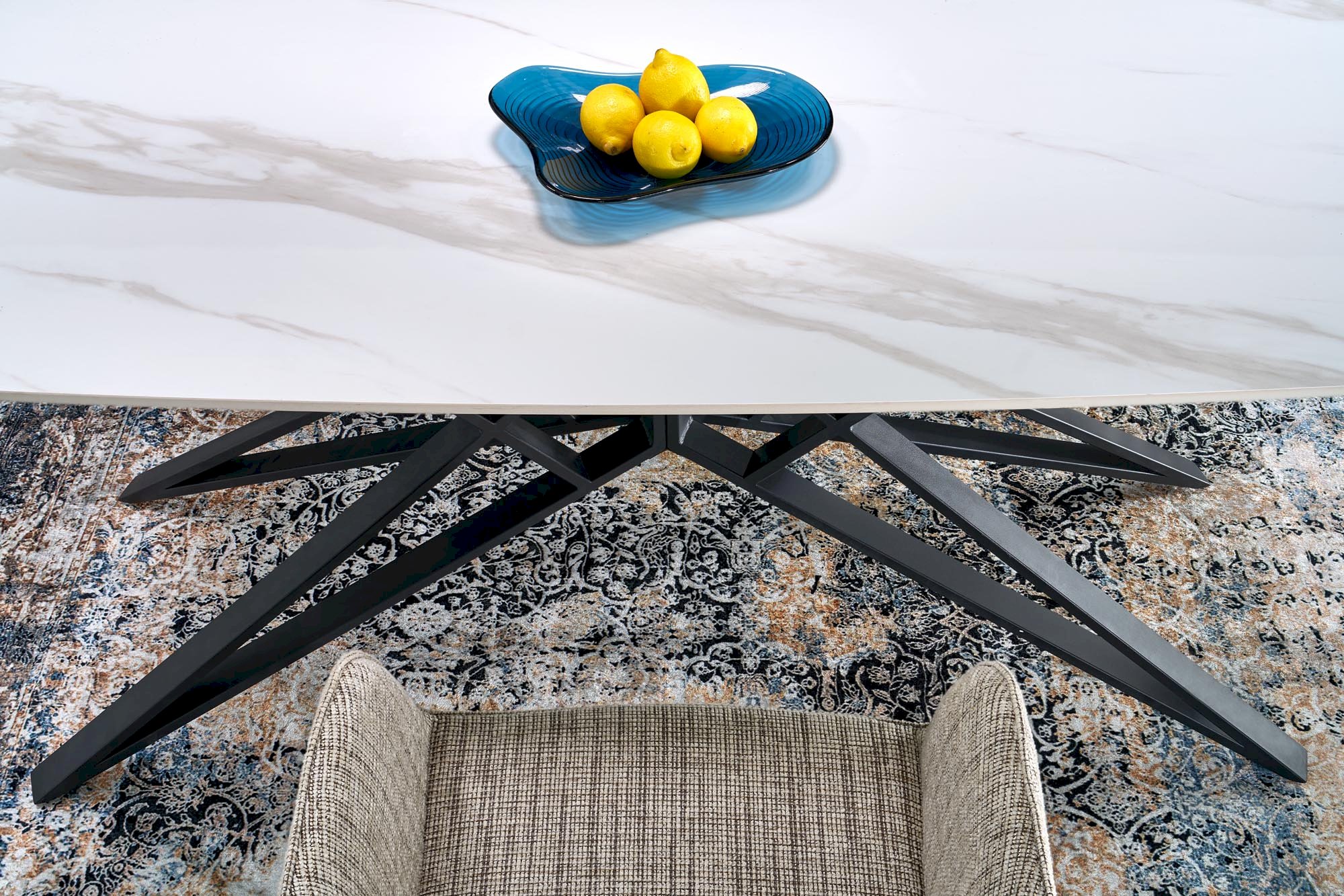 ALFREDO stół rozkładany, biały marmur / czarny