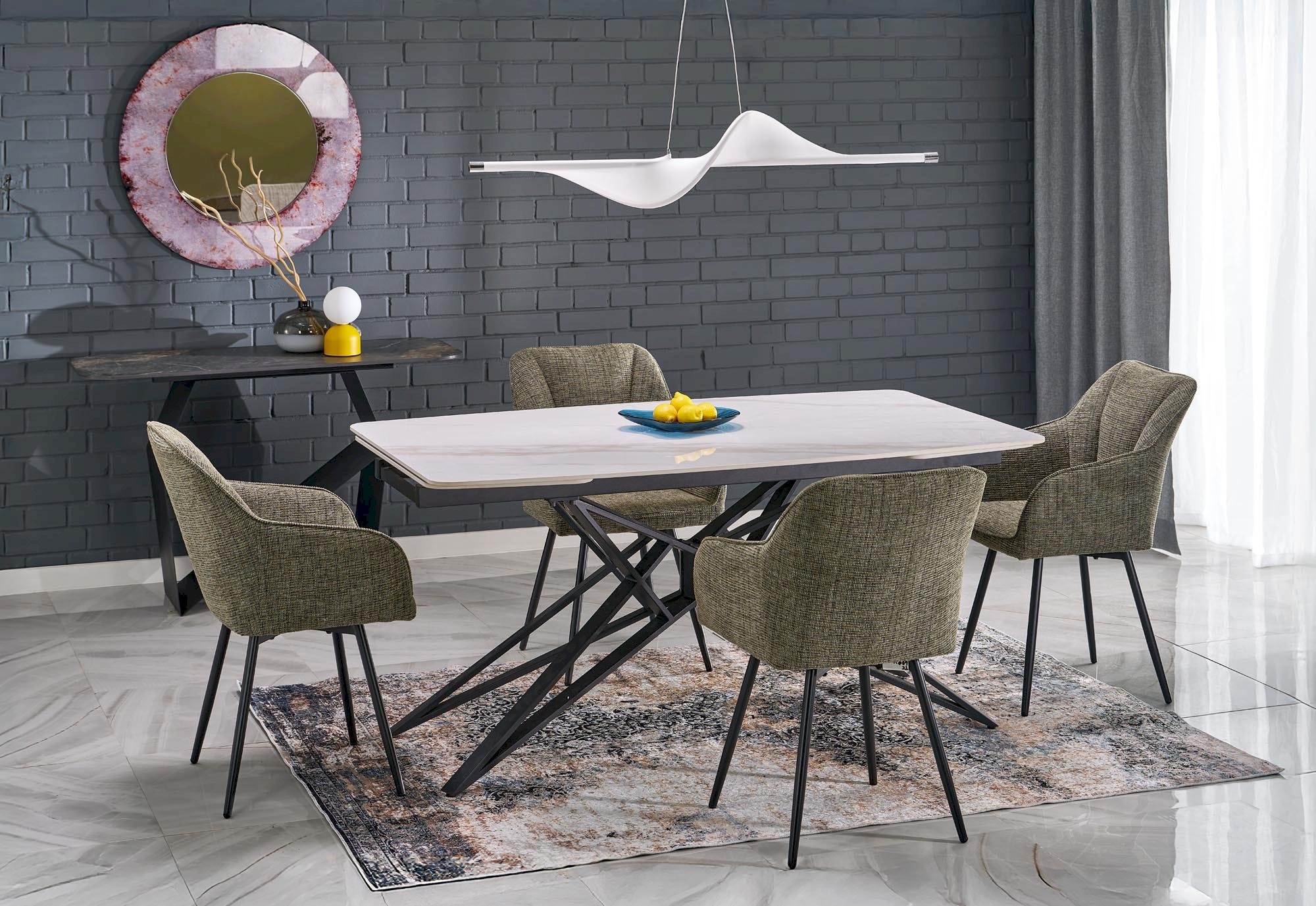 ALFREDO stół rozkładany, biały marmur / czarny