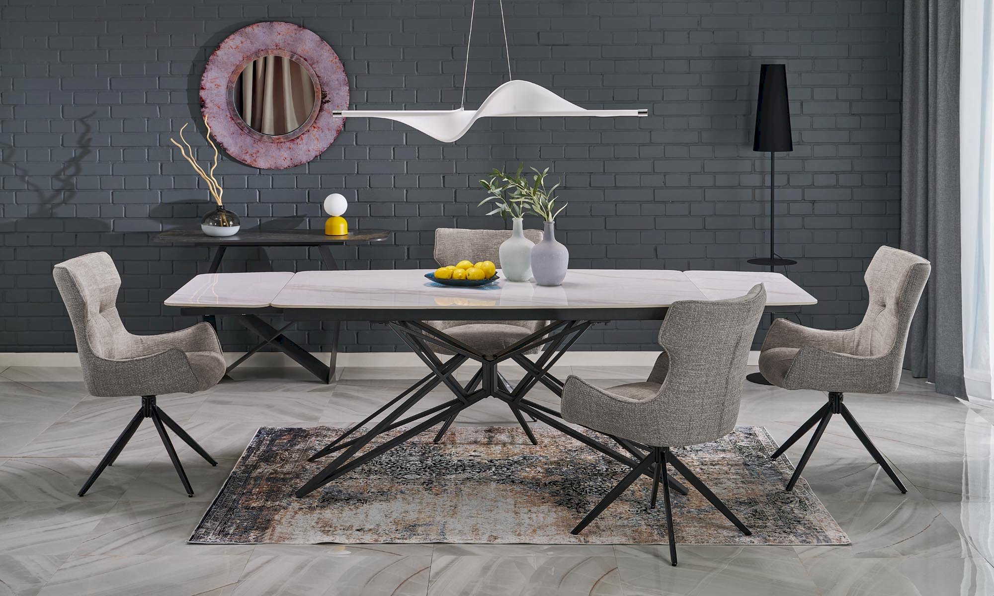 ALFREDO stół rozkładany, biały marmur / czarny