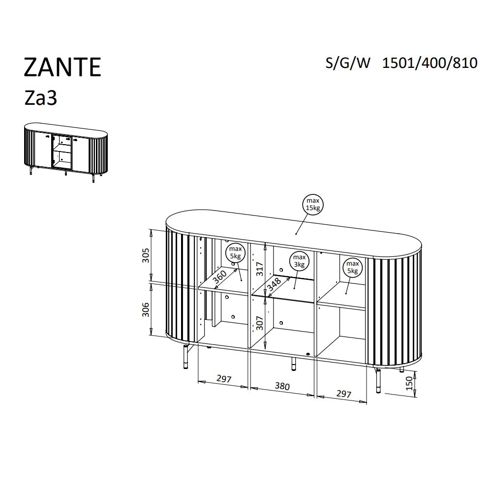 KOMODA 2D1W ZANTE ZA3 (CZARNY MAT)