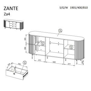DUŻA KOMODA 2D3S ZANTE ZA4 (CZARNY MAT)