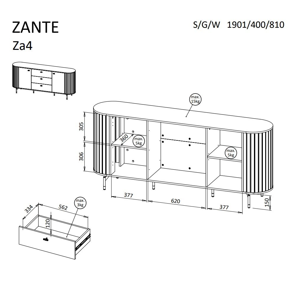 DUŻA KOMODA 2D3S ZANTE ZA4 (CZARNY MAT)
