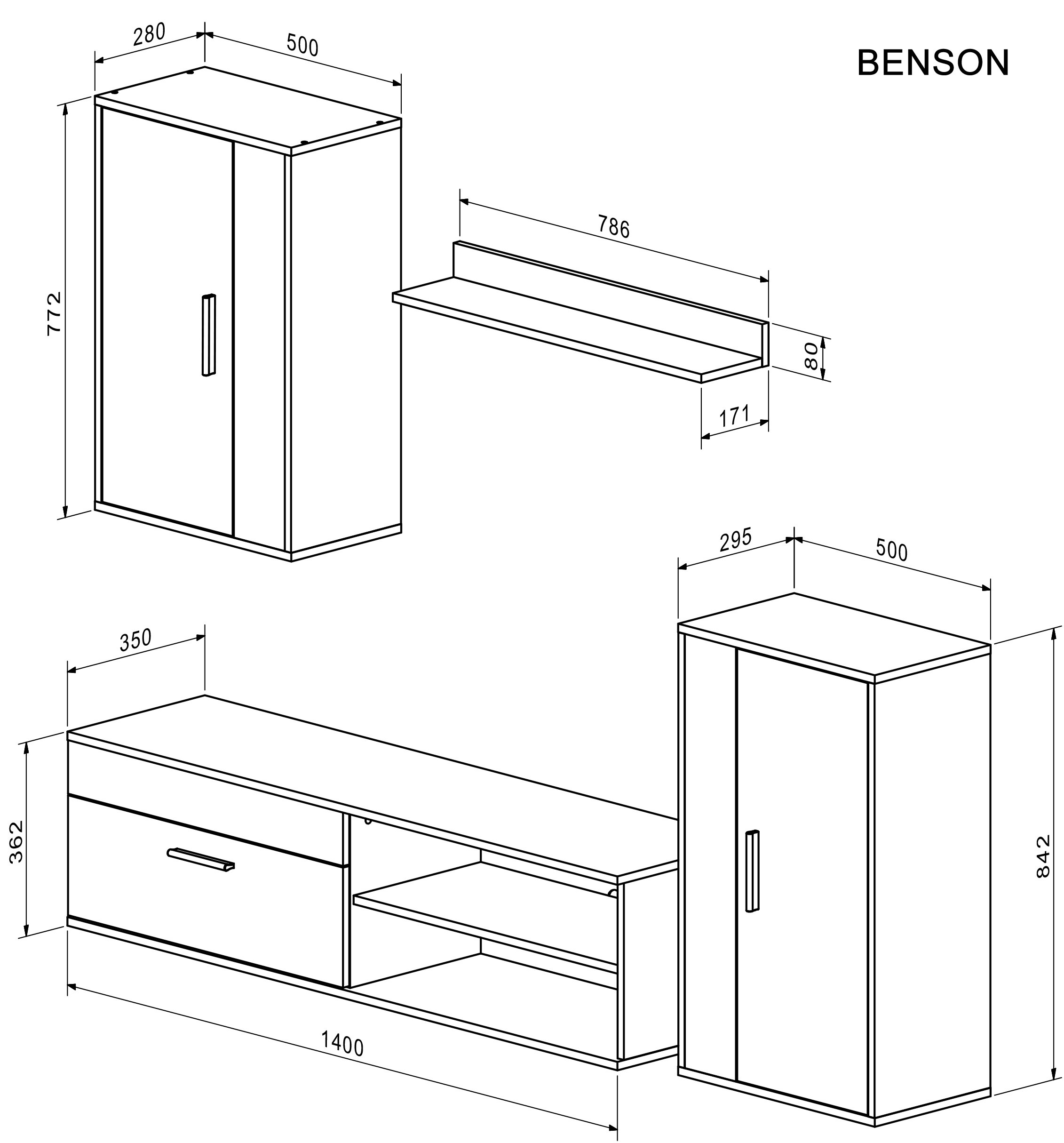 BENSON zestaw, kolor: dąb artisan - czarny