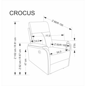 CROCUS fotel wypoczynkowy z funkcją elektrycznego rozkładania, popielaty