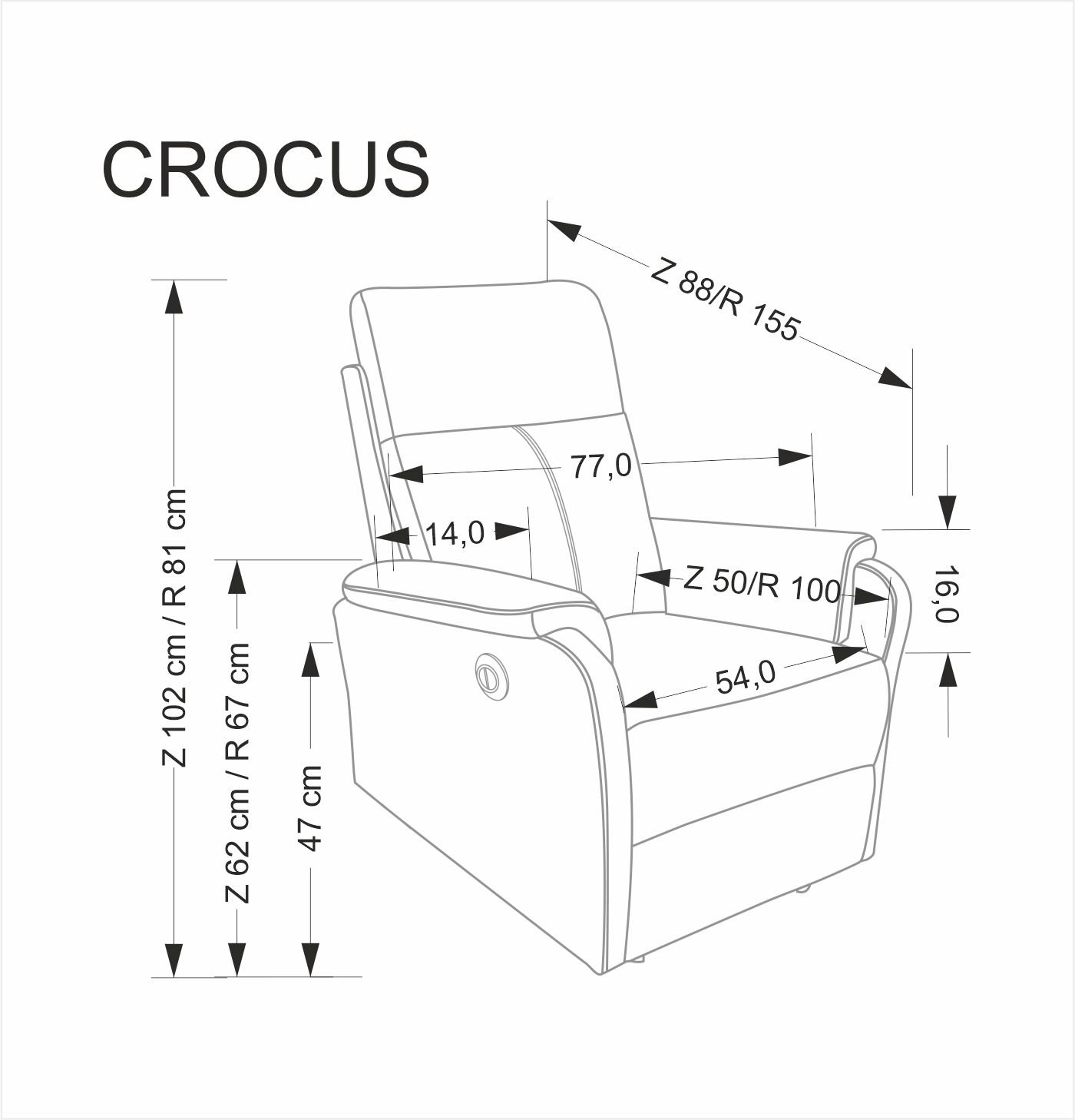 CROCUS fotel wypoczynkowy z funkcją elektrycznego rozkładania, popielaty