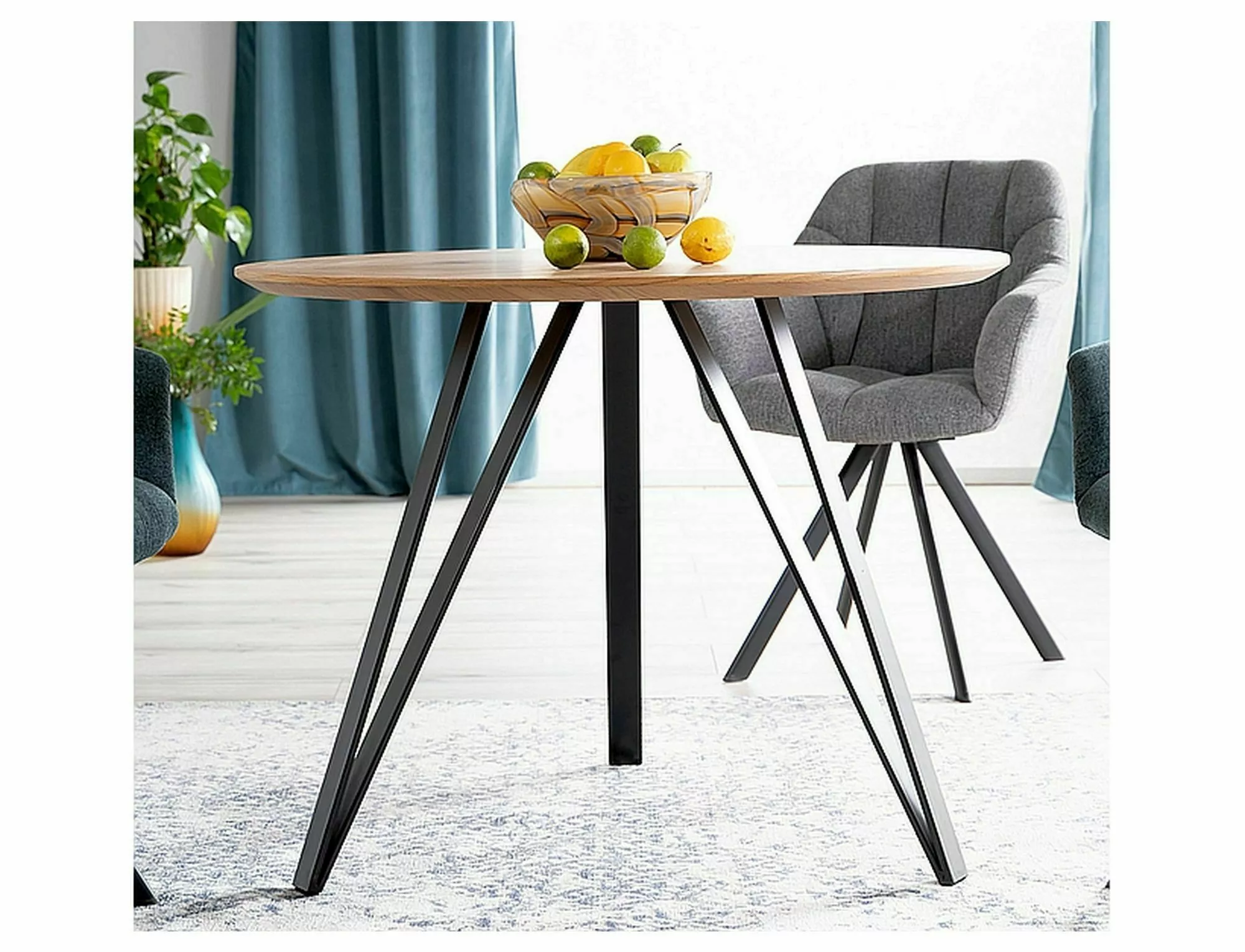 Stół tetis dąb/czarny stelaż fi 100