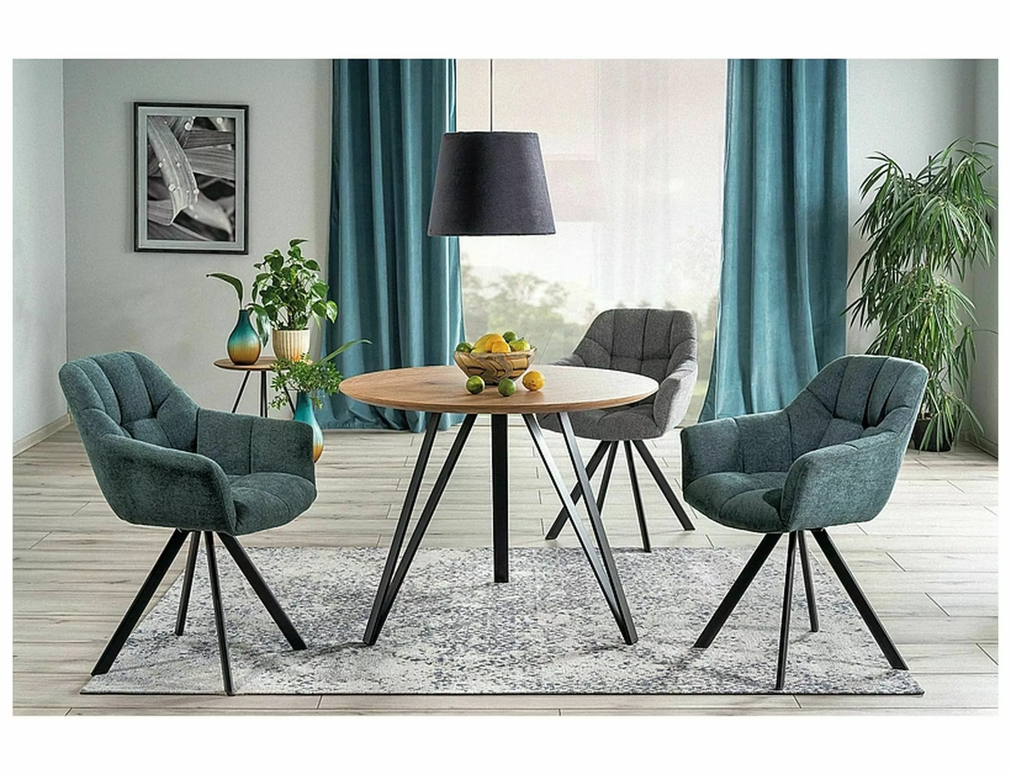 Stół tetis dąb/czarny stelaż fi 100