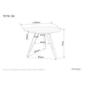Stół tetis dąb/czarny stelaż fi 100