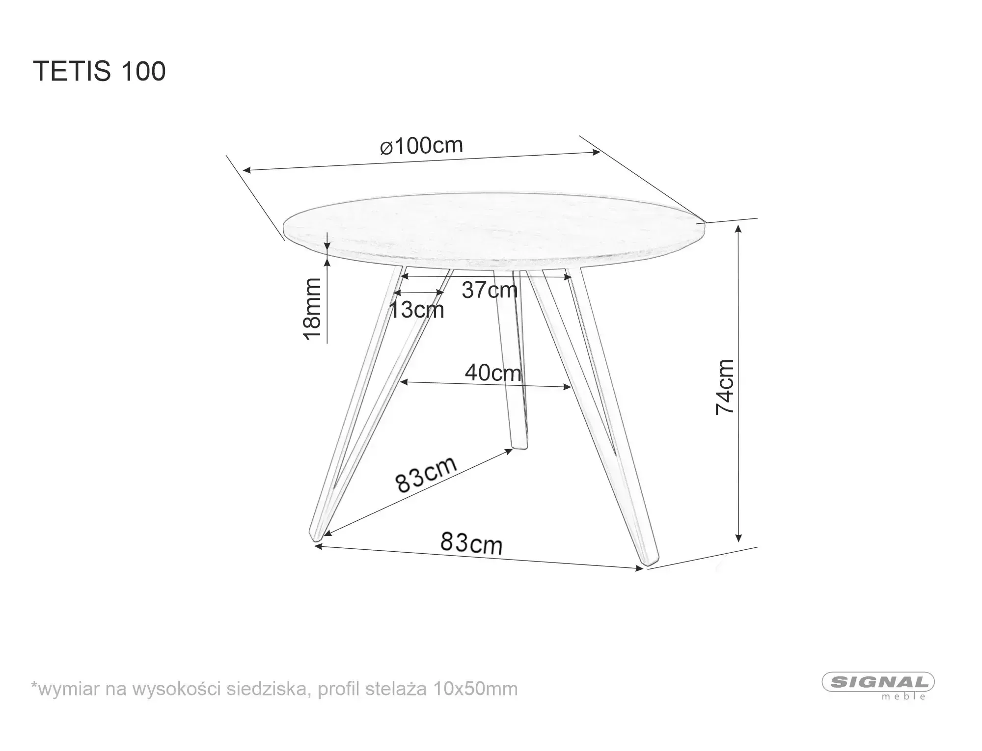 Stół tetis dąb/czarny stelaż fi 100