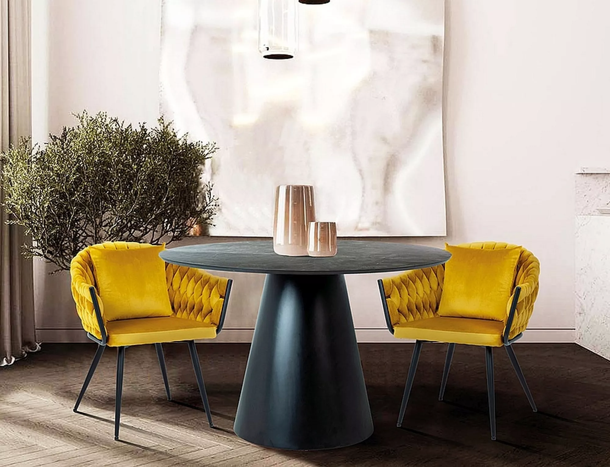 Stół angel szary efekt marmuru/czarny mat fi120