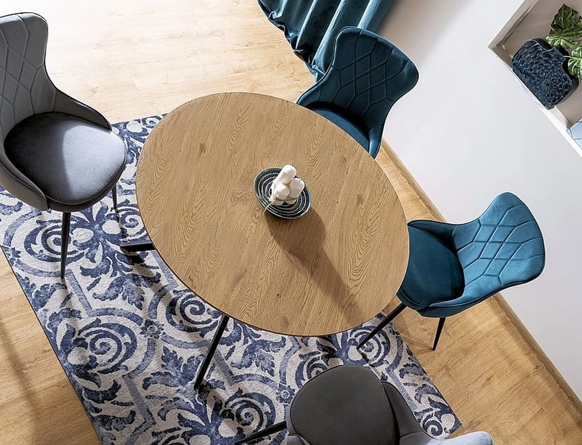 Stół aster dąb/czarny stelaż fi 120