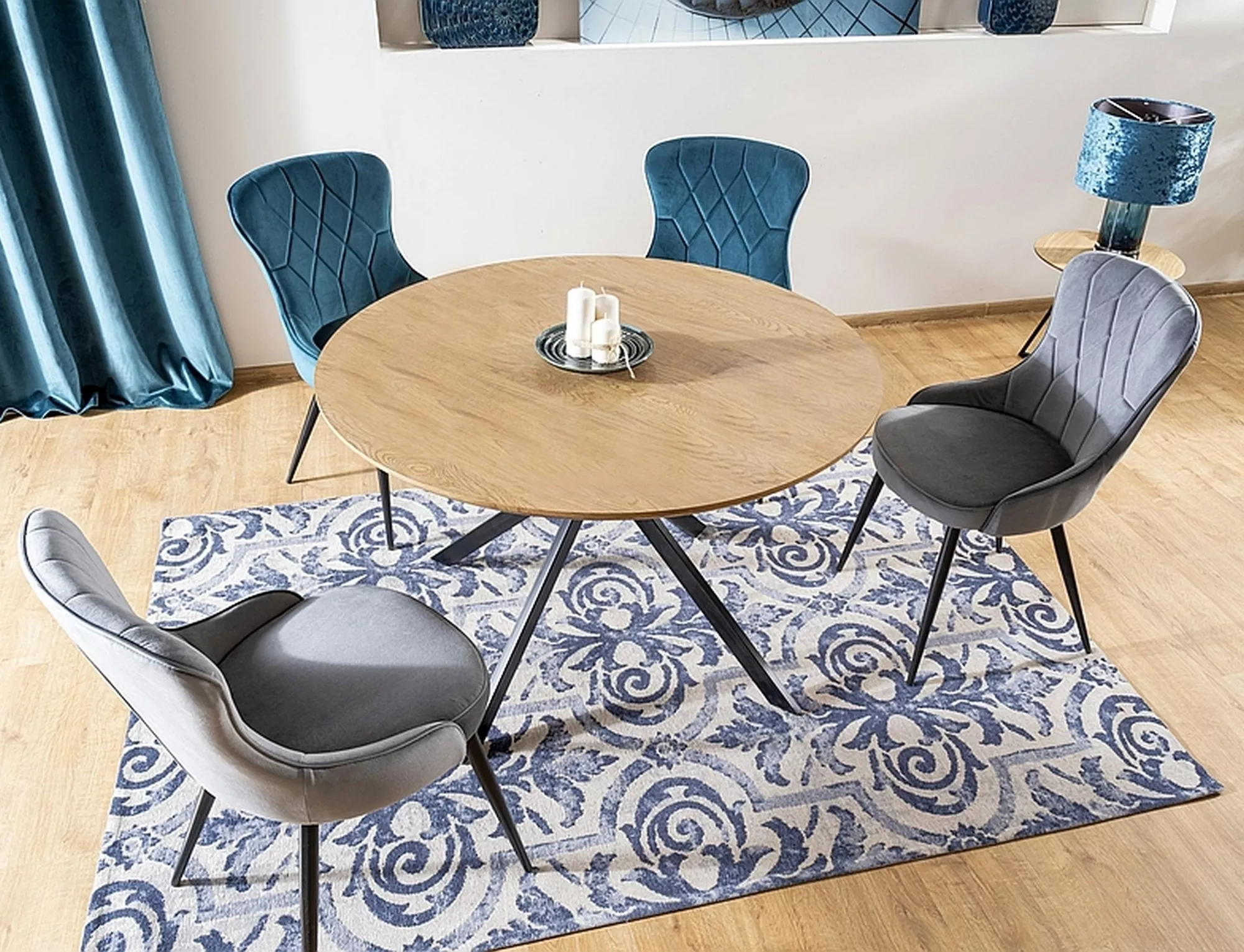 Stół aster dąb/czarny stelaż fi 120