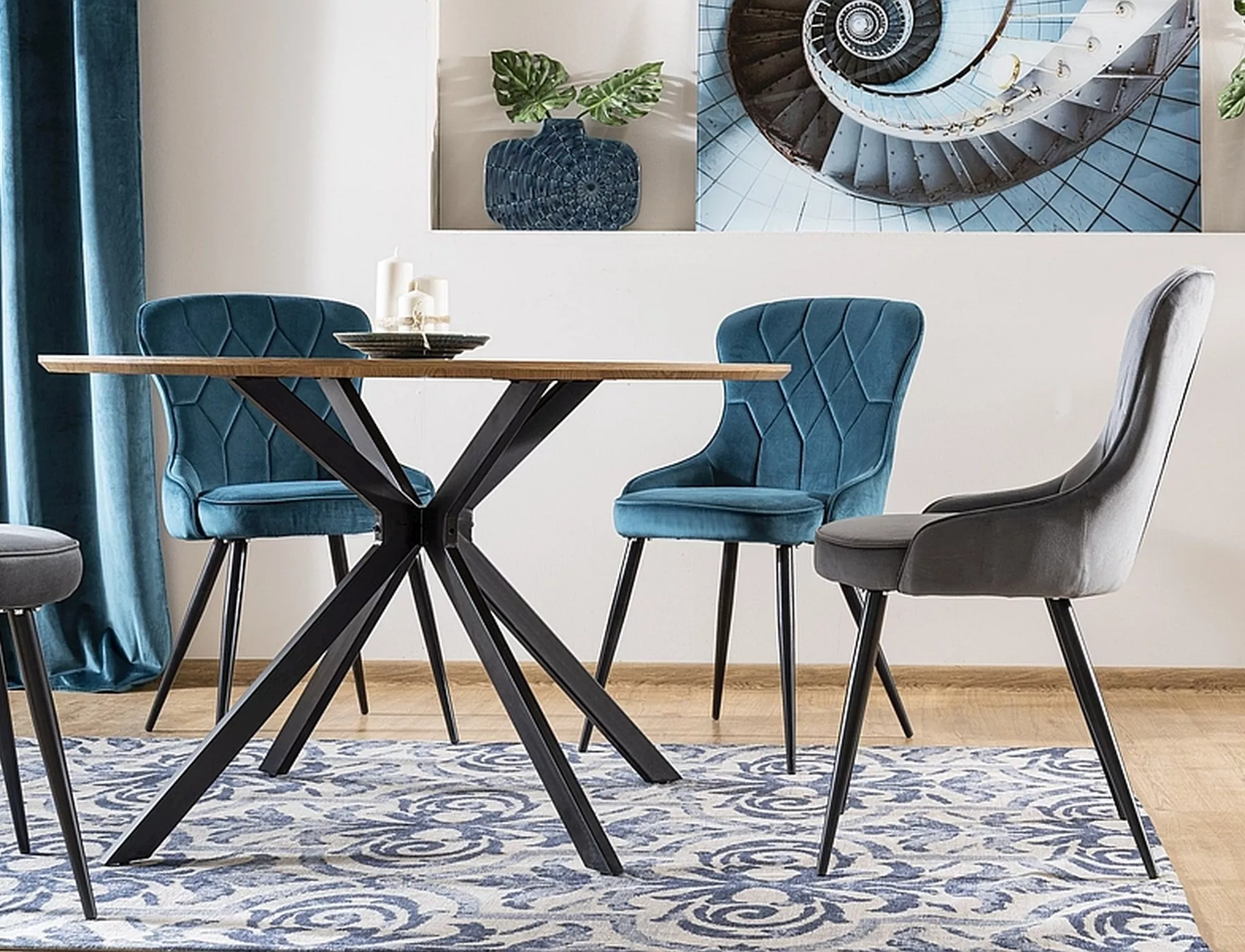 Stół aster dąb/czarny stelaż fi 120