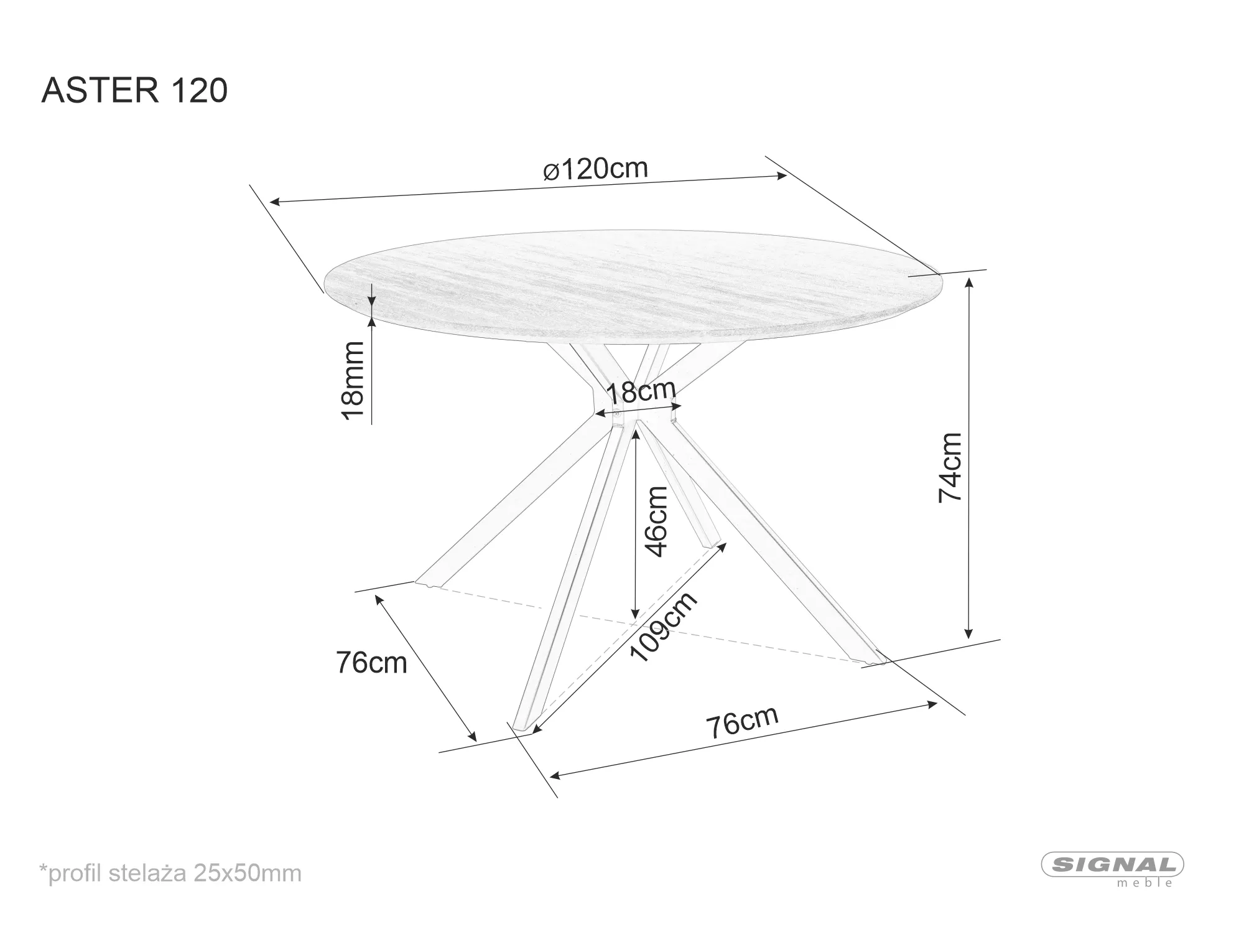 Stół aster dąb/czarny stelaż fi 120