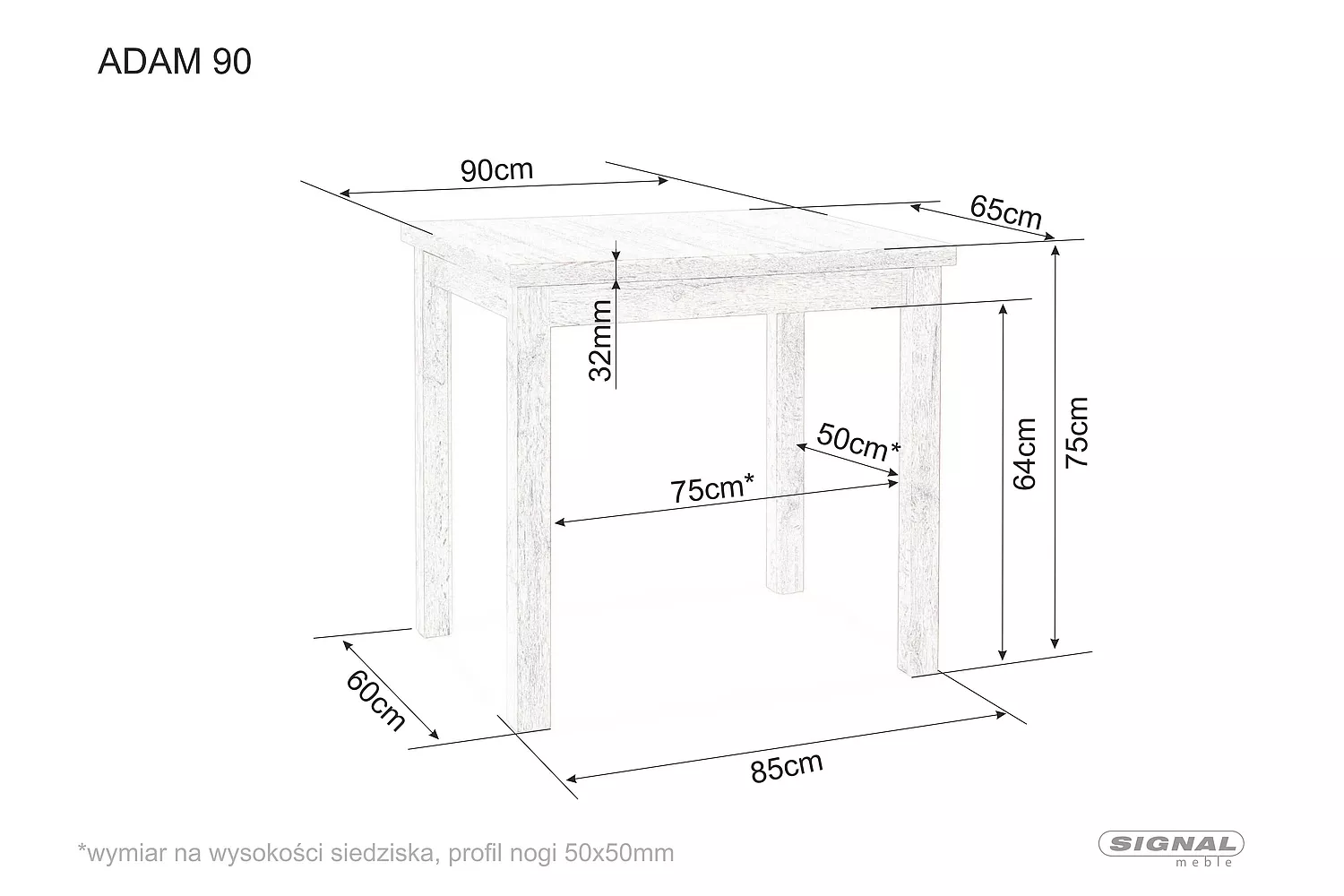 Stół adam dąb artisan / czarny 90x65