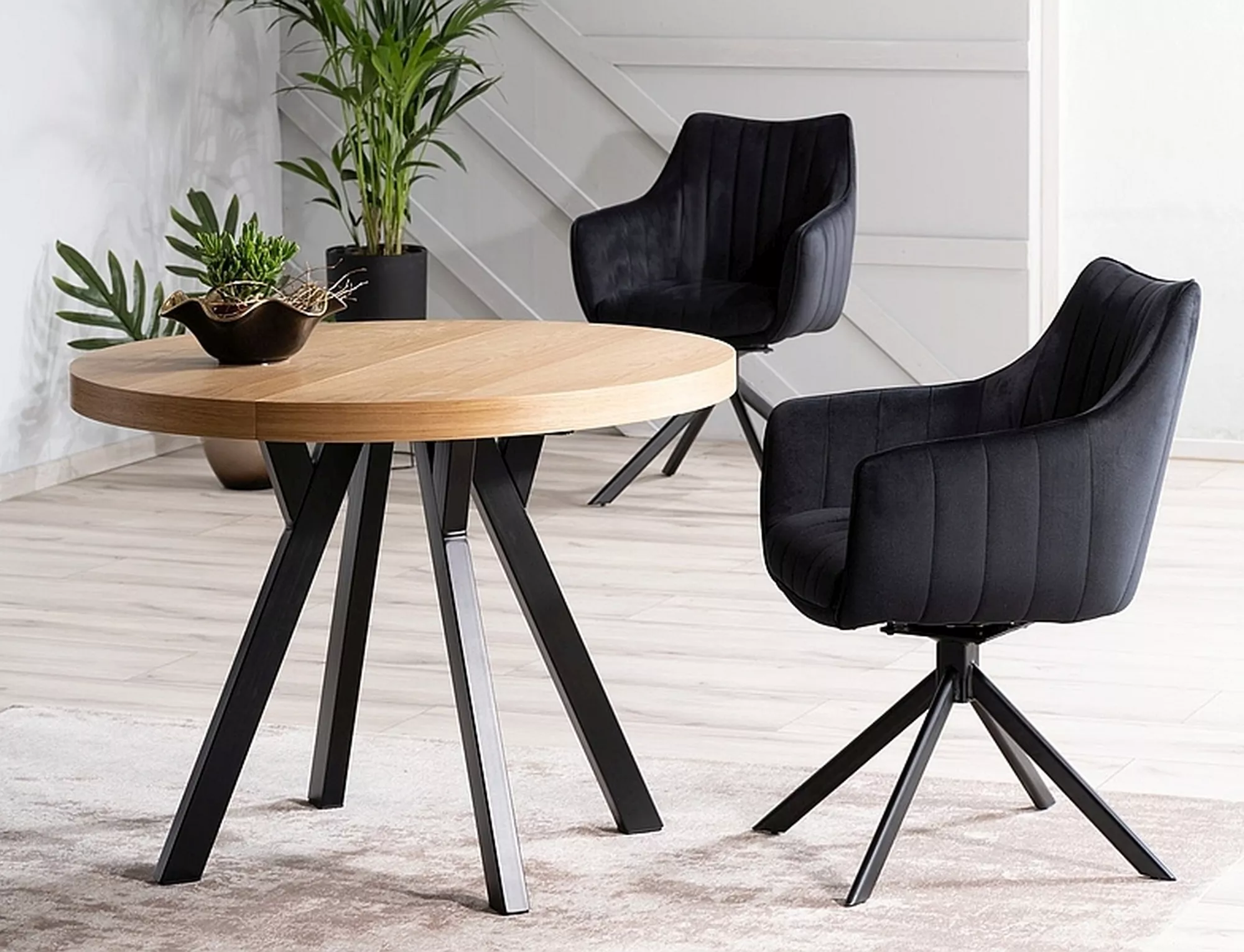 Stół domingo okleina naturalna dąb/czarny fi 100 (100-250)