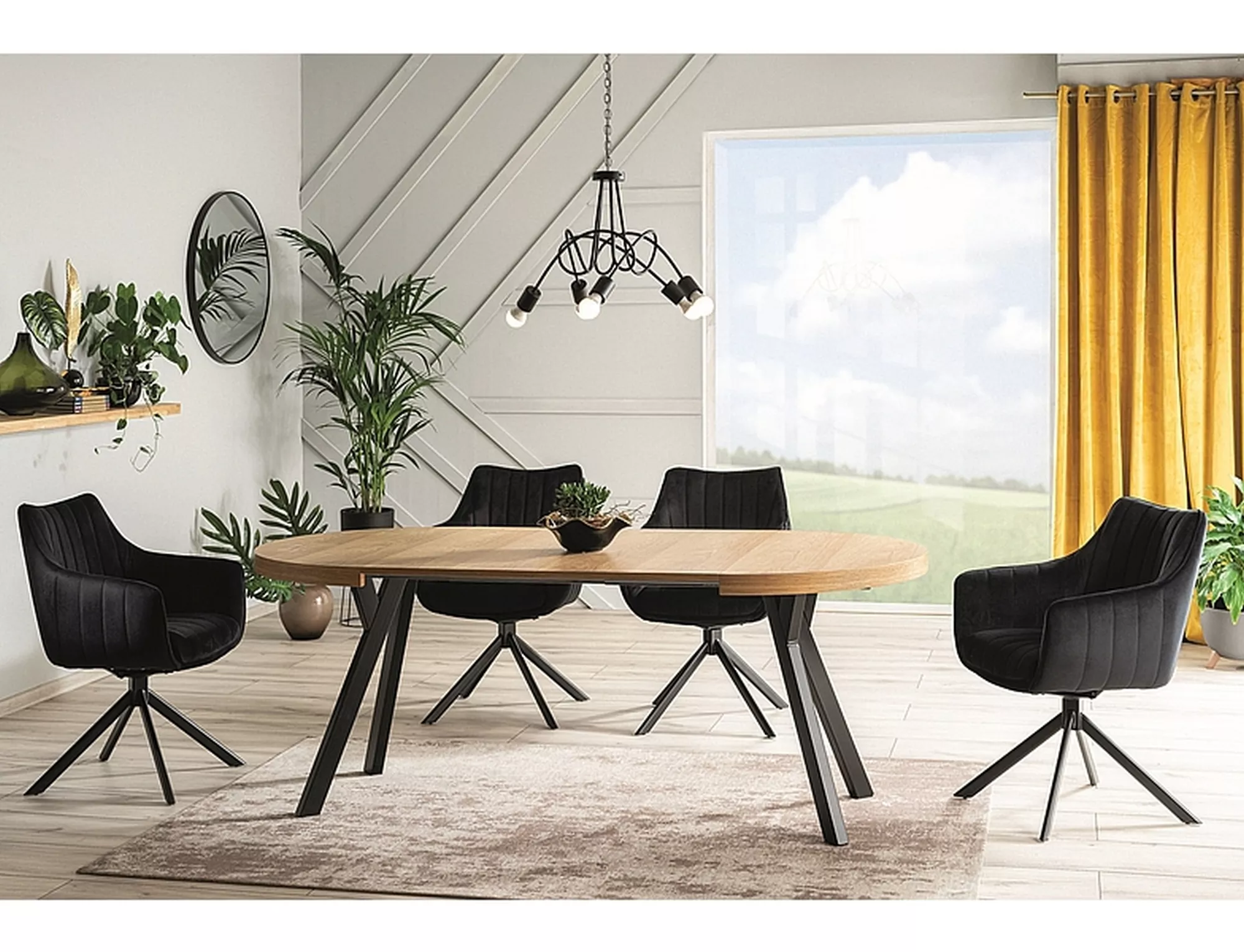 Stół domingo okleina naturalna dąb/czarny fi 100 (100-250)