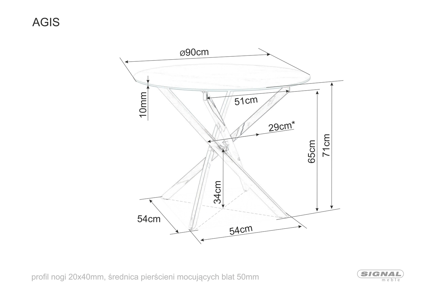 Stół agis transparentny/złoty fi 90