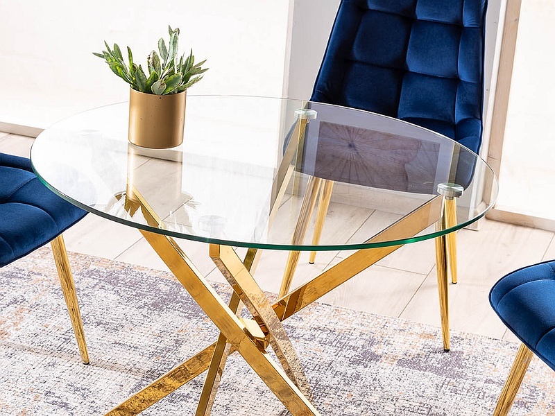 Stół agis transparentny/złoty fi 90