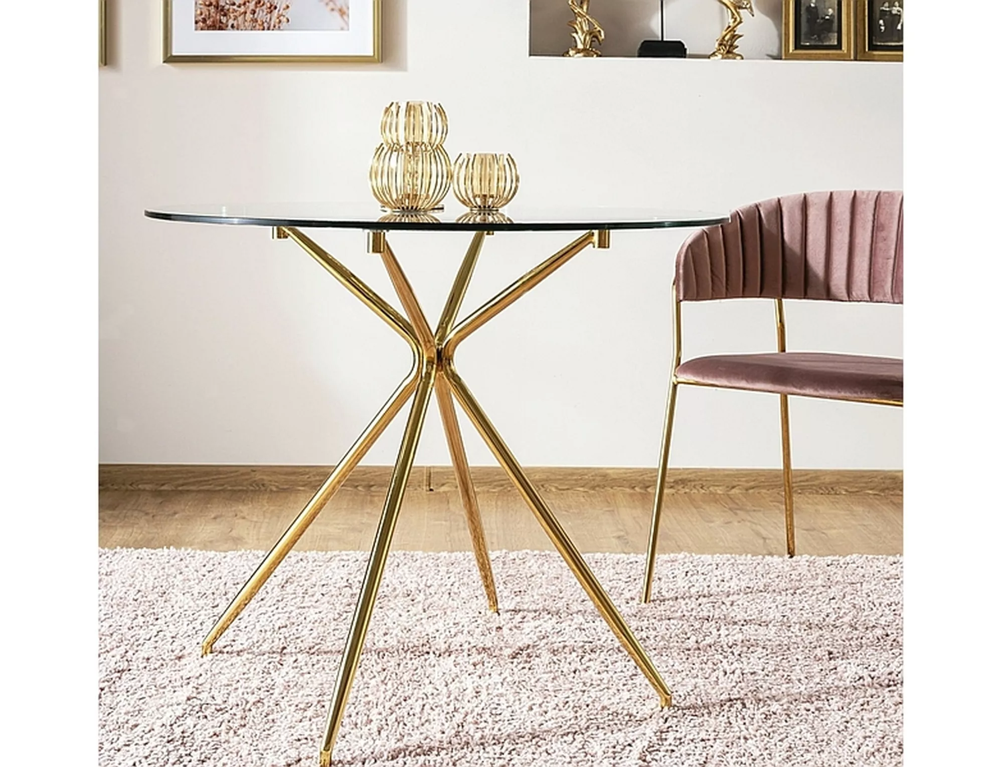 Stół azalia transp./ złoty stelaż fi 80