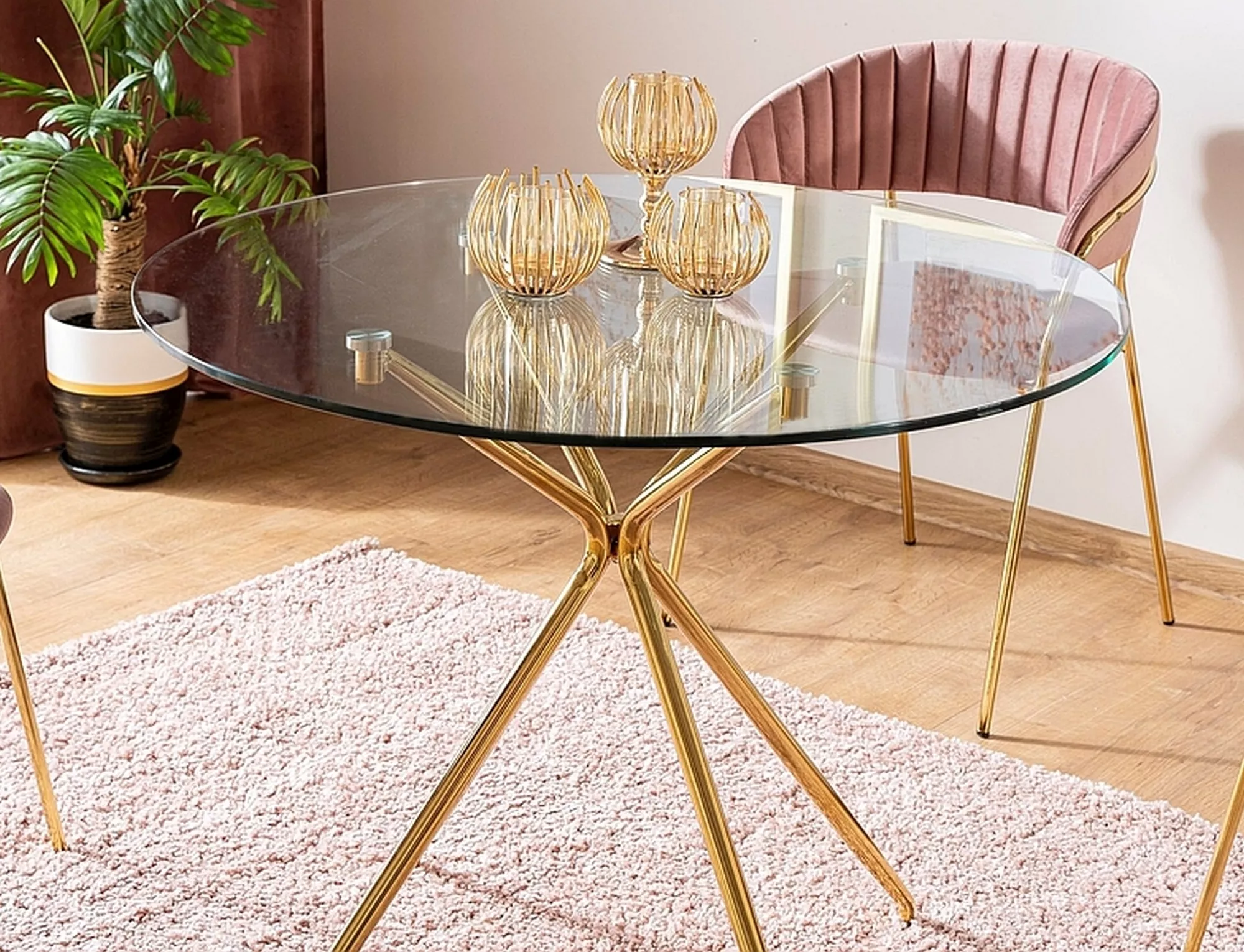 Stół azalia transp./ złoty stelaż fi 80