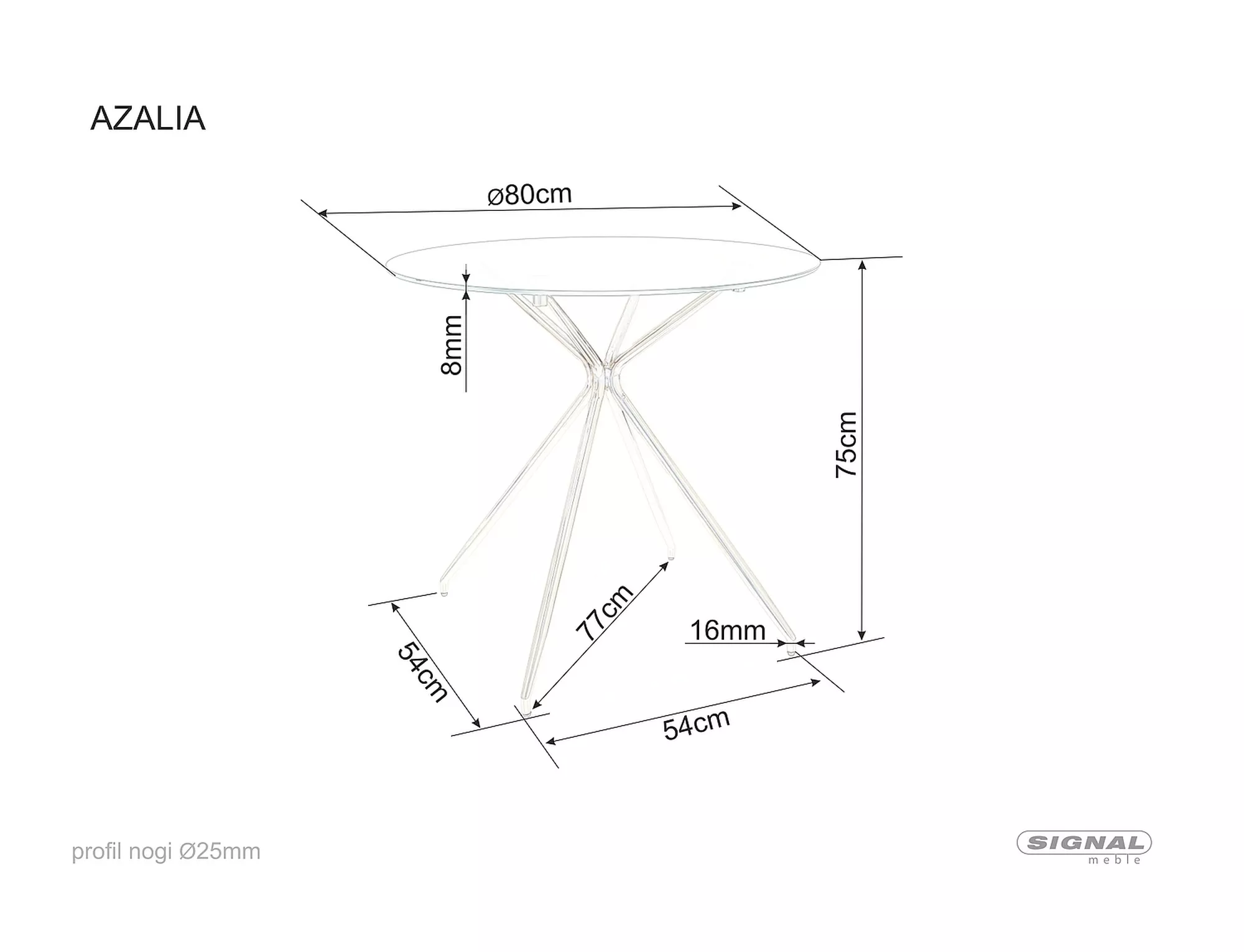 Stół azalia transp./ złoty stelaż fi 80