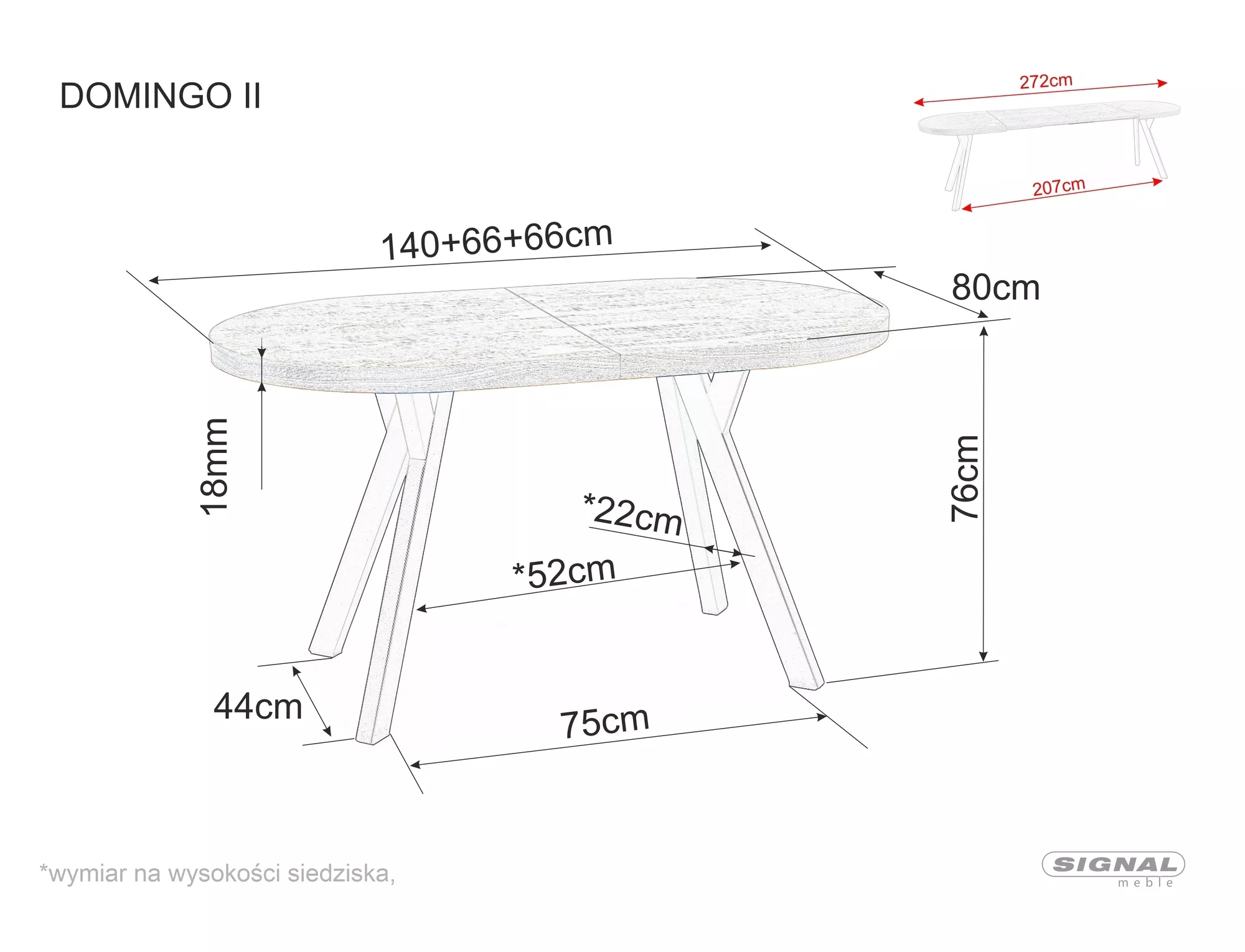 Stół domingo ii okleina naturalna dąb / czarny 140(272)x80