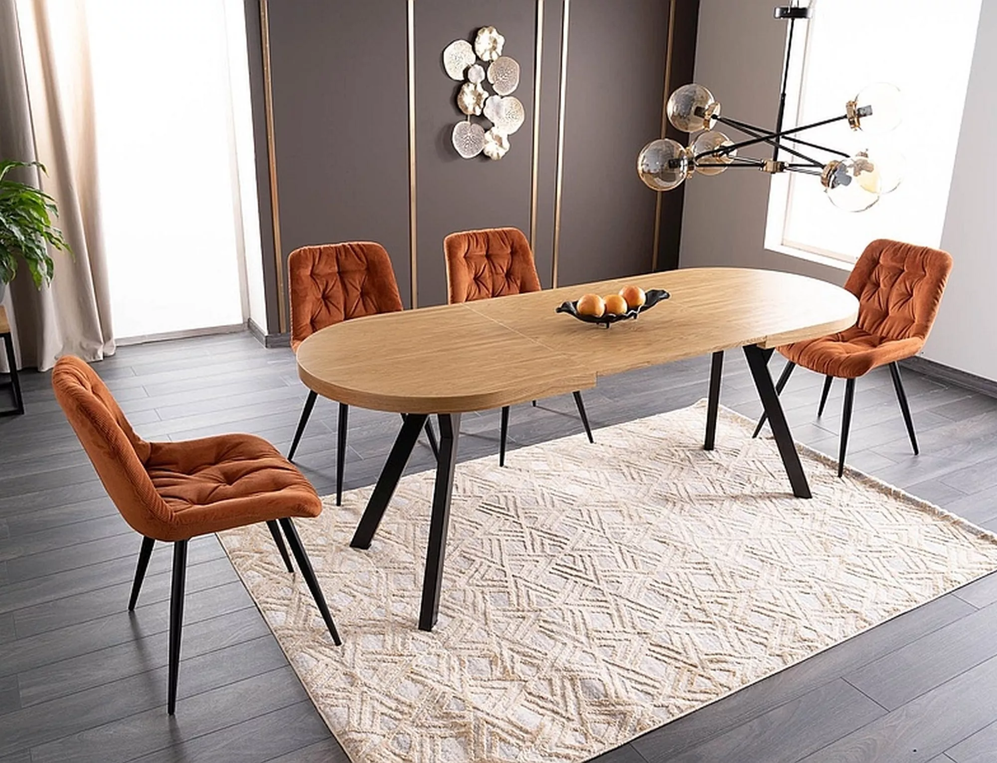 Stół domingo ii okleina naturalna dąb / czarny 140(272)x80