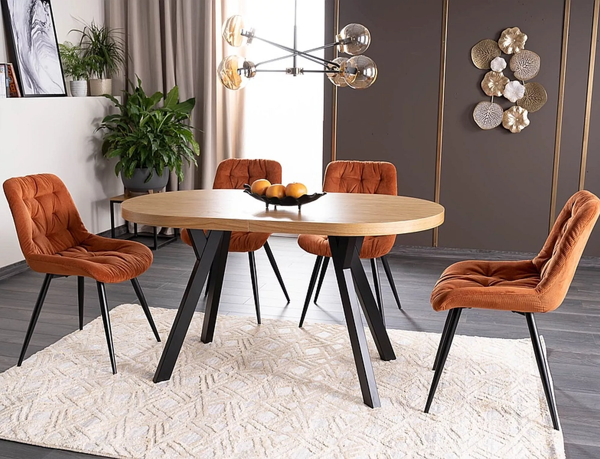 Stół domingo ii okleina naturalna dąb / czarny 140(272)x80