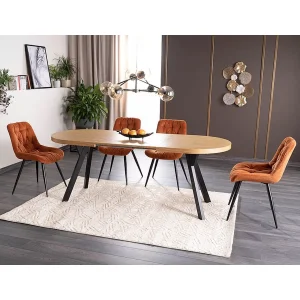 Stół domingo ii okleina naturalna dąb / czarny 140(272)x80