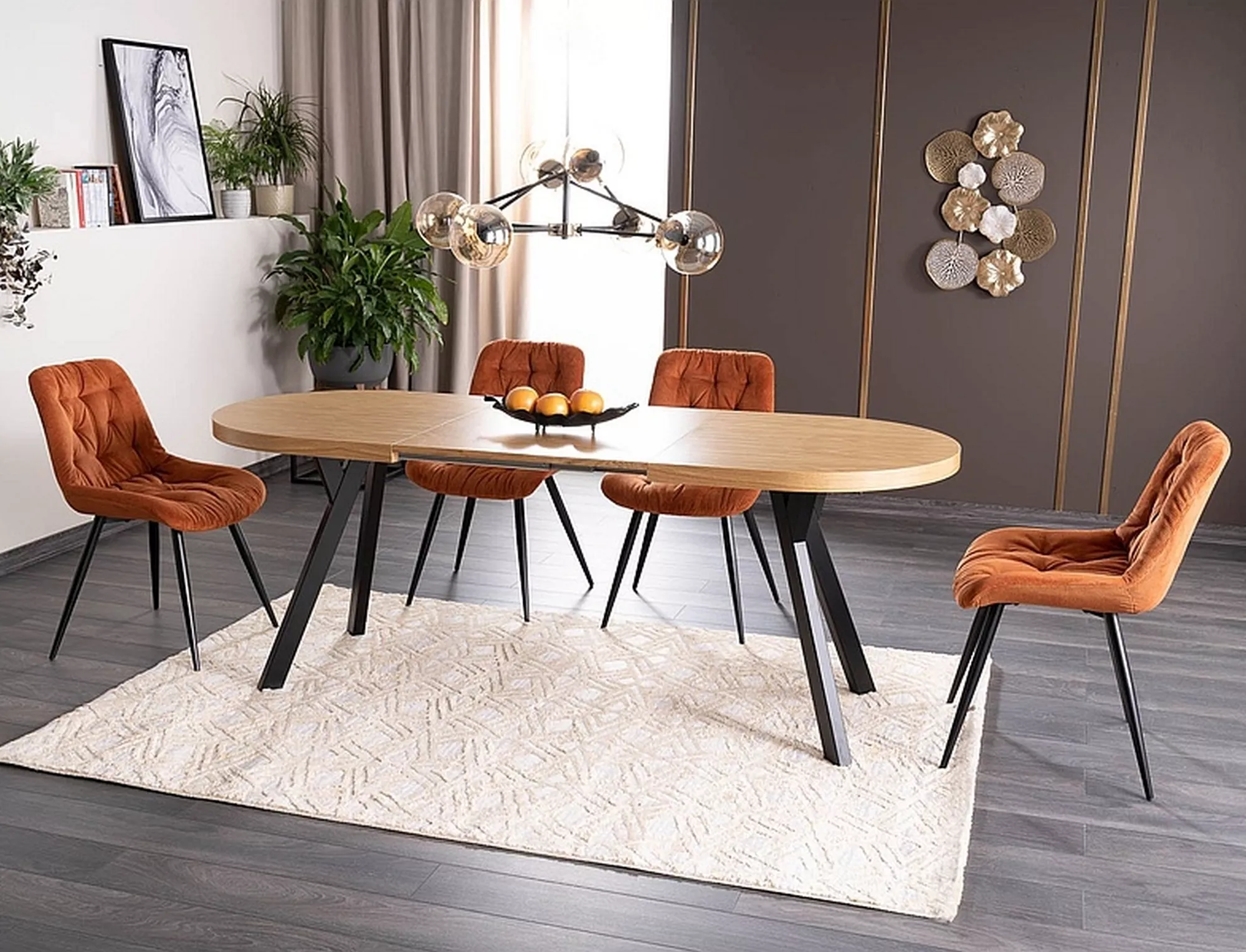 Stół domingo ii okleina naturalna dąb / czarny 140(272)x80