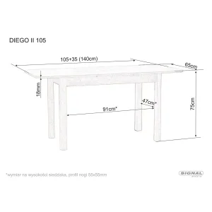 Stół diego ii dąb sonoma 105(140)x65