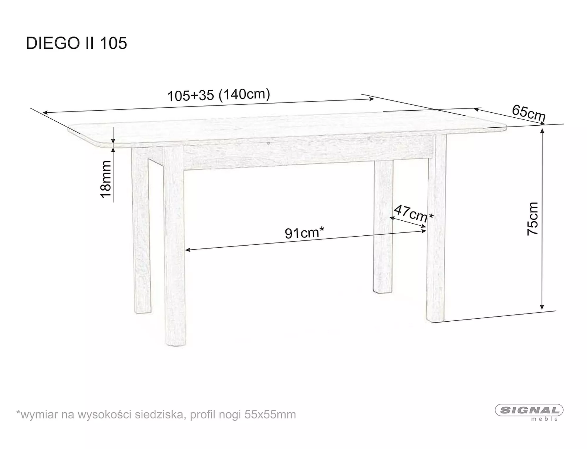 Stół diego ii dąb sonoma 105(140)x65
