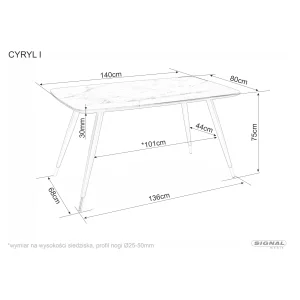 Stół cyryl i czarny efekt kamienia/czarny/złoty stleaż 140x80