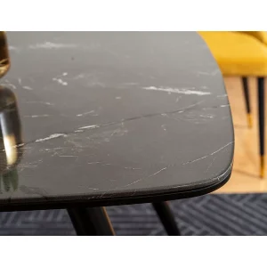 Stół cyryl i czarny efekt kamienia/czarny/złoty stleaż 140x80