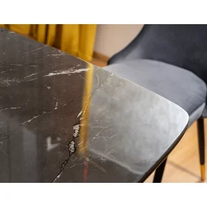 Stół cyryl i czarny efekt kamienia/czarny/złoty stleaż 140x80