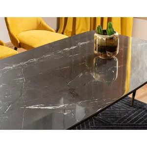 Stół cyryl i czarny efekt kamienia/czarny/złoty stleaż 140x80